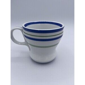 2007 Starbucks - Retro Diner - Blue & Green Striped Coffee Tea Mug - 12 oz